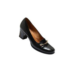 Liza (Finland) 70s, Loafer-Pump Hybrid, Squared Vamp, Gold Horsebit, Equestrian